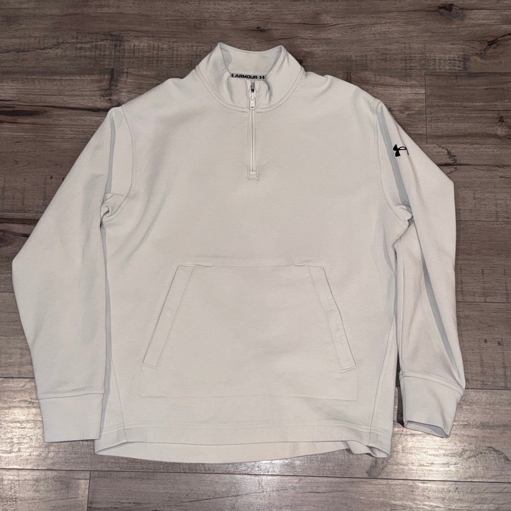 Men's Under Armour 1/4 Zip Sweatshirt Mock Neck Cream Size Small
